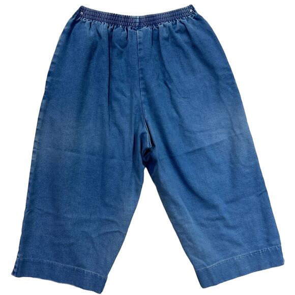 Alfred Dunner Blue Denim Elastic Waist Pull On Capri Jeans Pockets 10 Petite - Picture 2 of 11